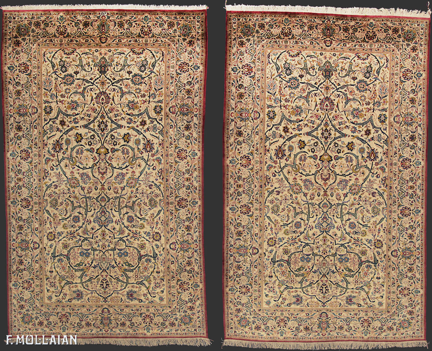 Paire de Tapis Antique Kashan Soie « Forutan » n°:51755568